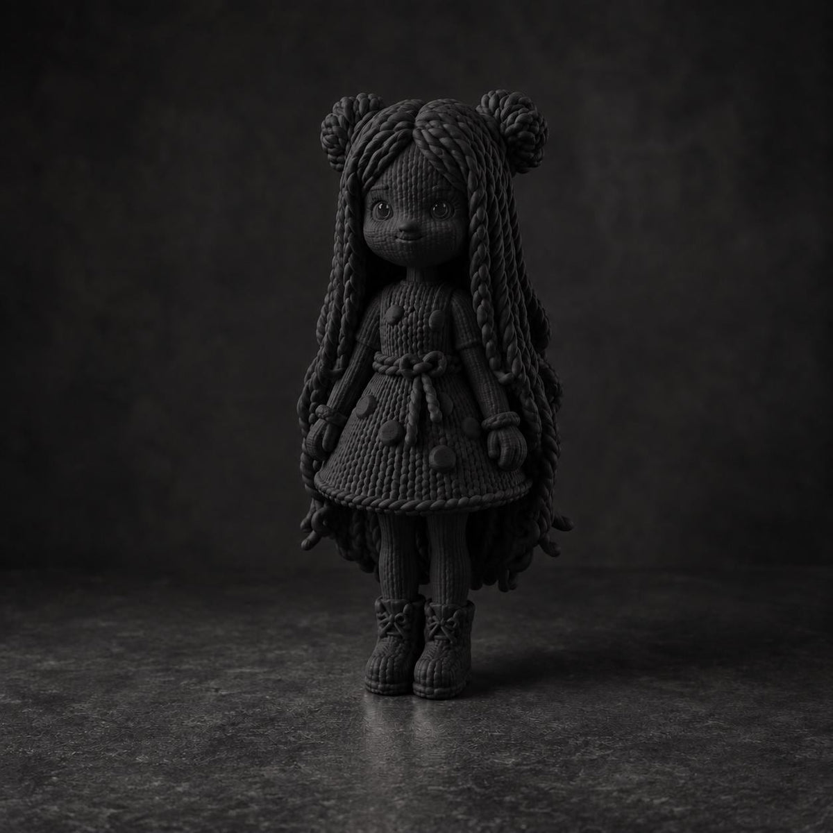 Figur mit langen Zöpfen und Patchwork-Kleid in Strickoptik – Deko-Skulptur | handbemalt oder gedruckt | Made in Germany FehnFactory