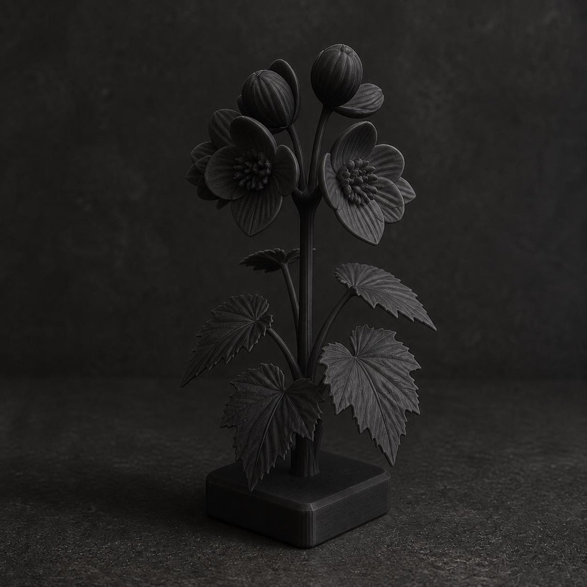 Begonienzweig mit Blüten und Knospen – florale Skulptur auf Sockel | handbemalt oder gedruckt | Made in Germany FehnFactory