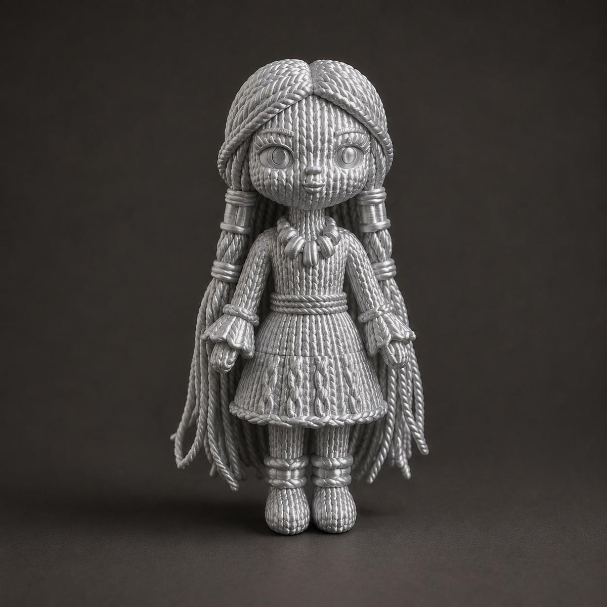 Fantasy-Puppe mit langen Zöpfen, Schmuck und Segmentrock in Strickoptik | handbemalt oder gedruckt | Made in Germany FehnFactory