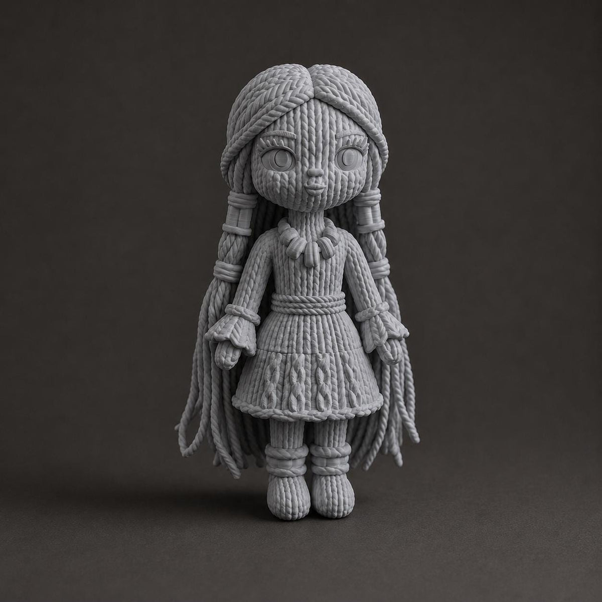 Fantasy-Puppe mit langen Zöpfen, Schmuck und Segmentrock in Strickoptik | handbemalt oder gedruckt | Made in Germany FehnFactory
