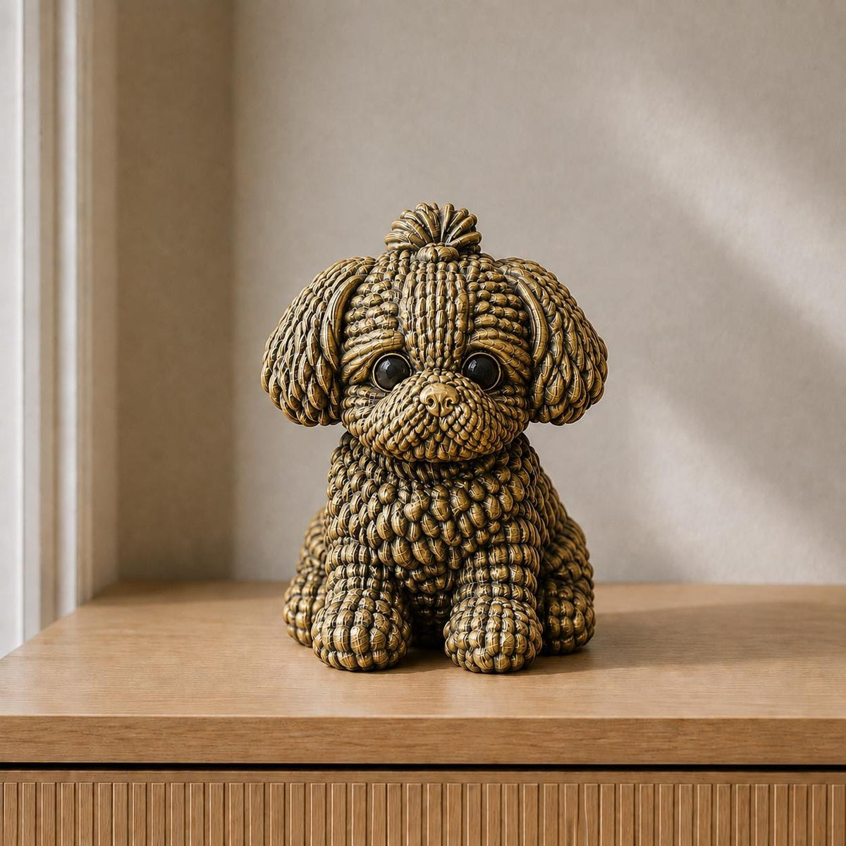 Sitzender Welpe in Strickoptik | Hundeskulptur handbemalt oder gedruckt | Made in Germany FehnFactory