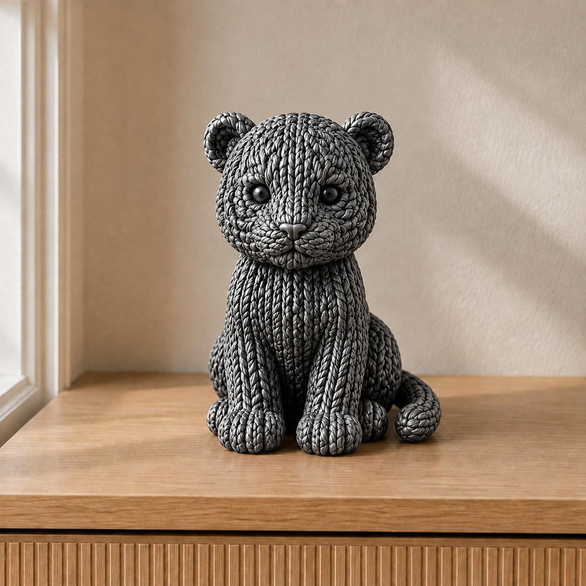 Sitzendes Tigerjunges in Strickoptik | Tierfigur handbemalt oder gedruckt | Made in Germany FehnFactory