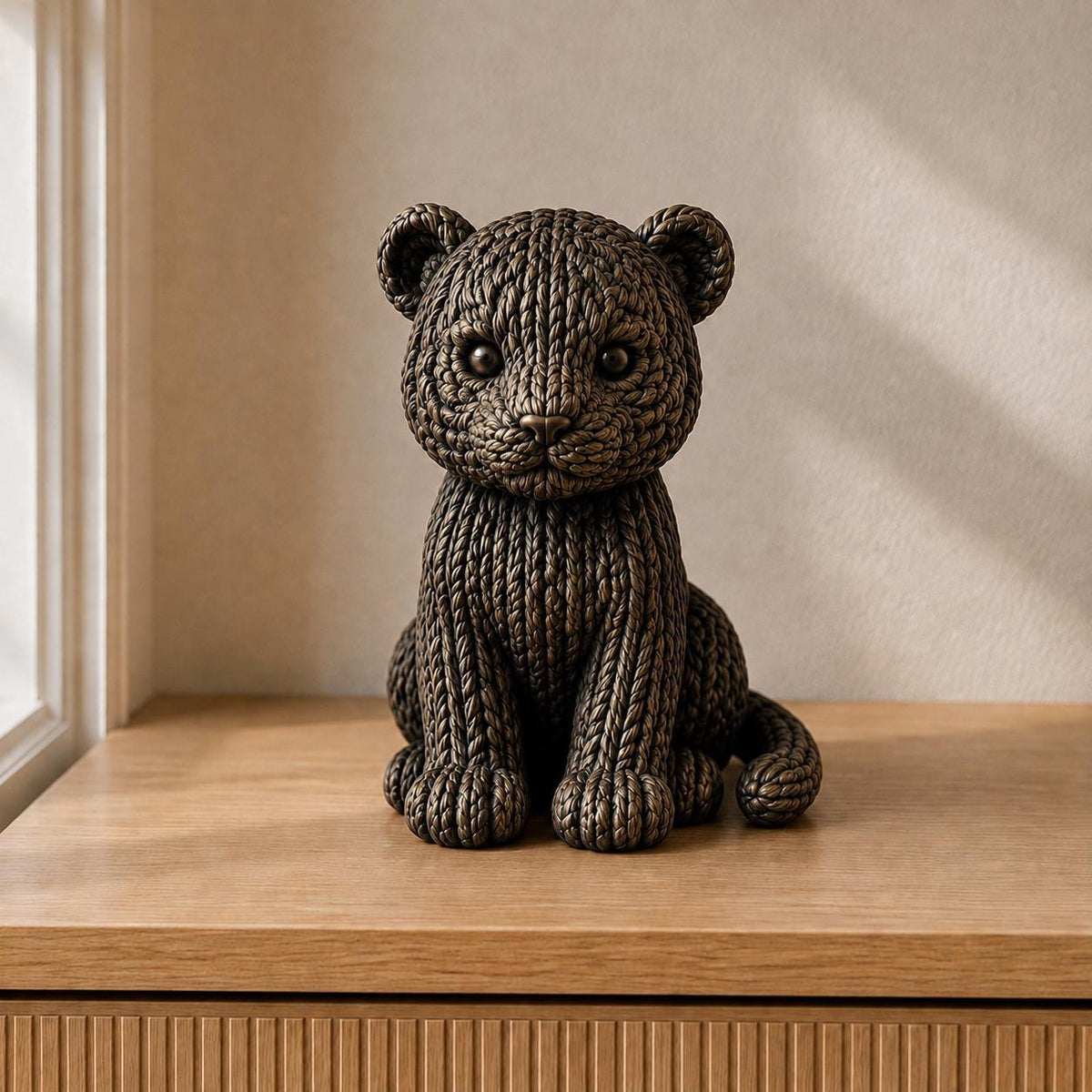 Sitzendes Tigerjunges in Strickoptik | Tierfigur handbemalt oder gedruckt | Made in Germany FehnFactory