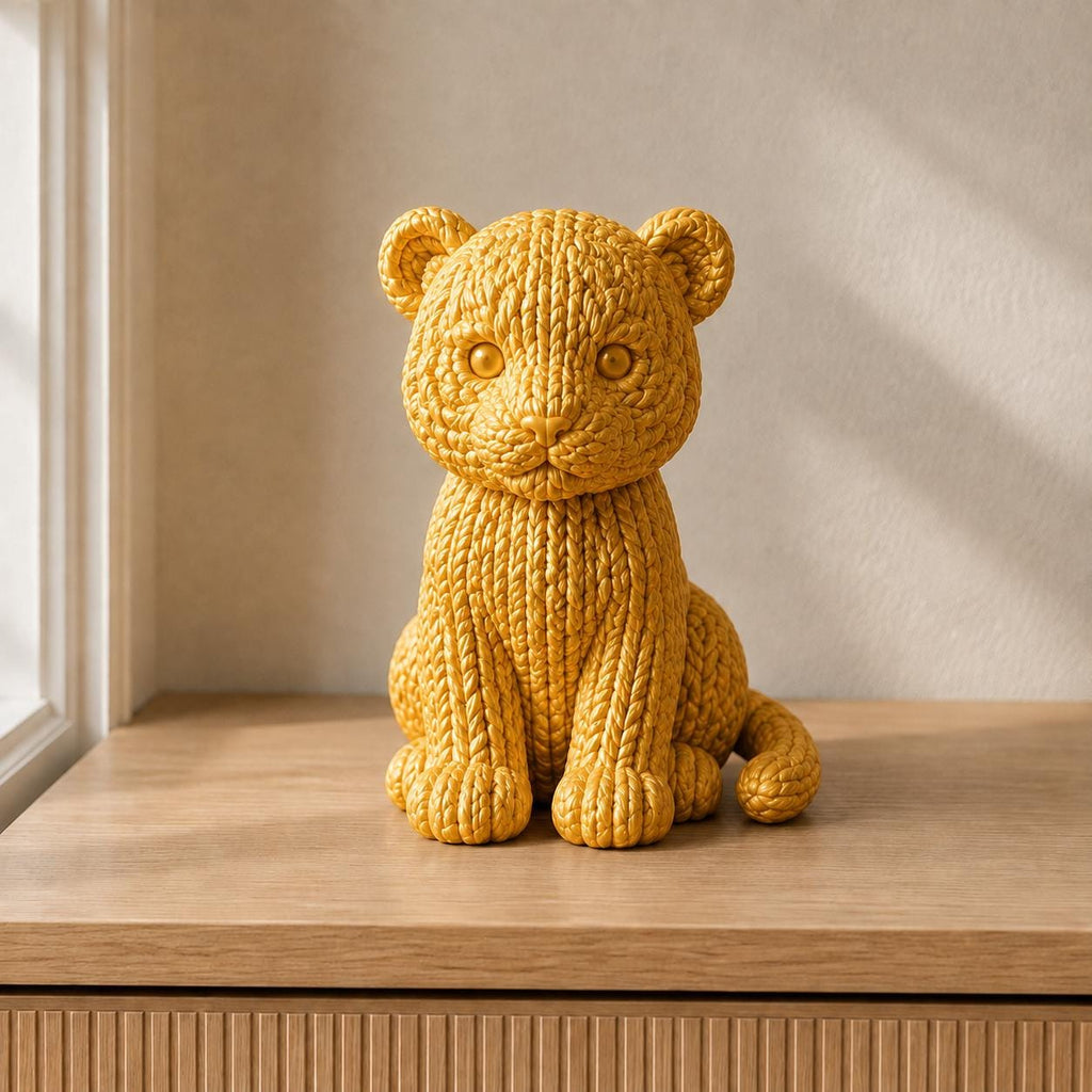 Sitzendes Tigerjunges in Strickoptik | Tierfigur handbemalt oder gedruckt | Made in Germany FehnFactory