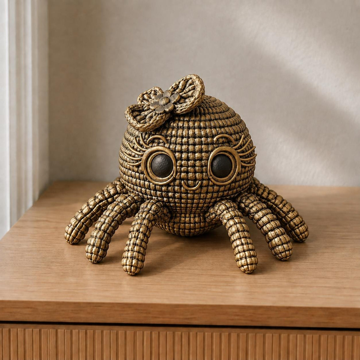 Spinnen-Oktopus mit Schleife in Strickoptik | Tierfigur handbemalt oder gedruckt | Made in Germany FehnFactory