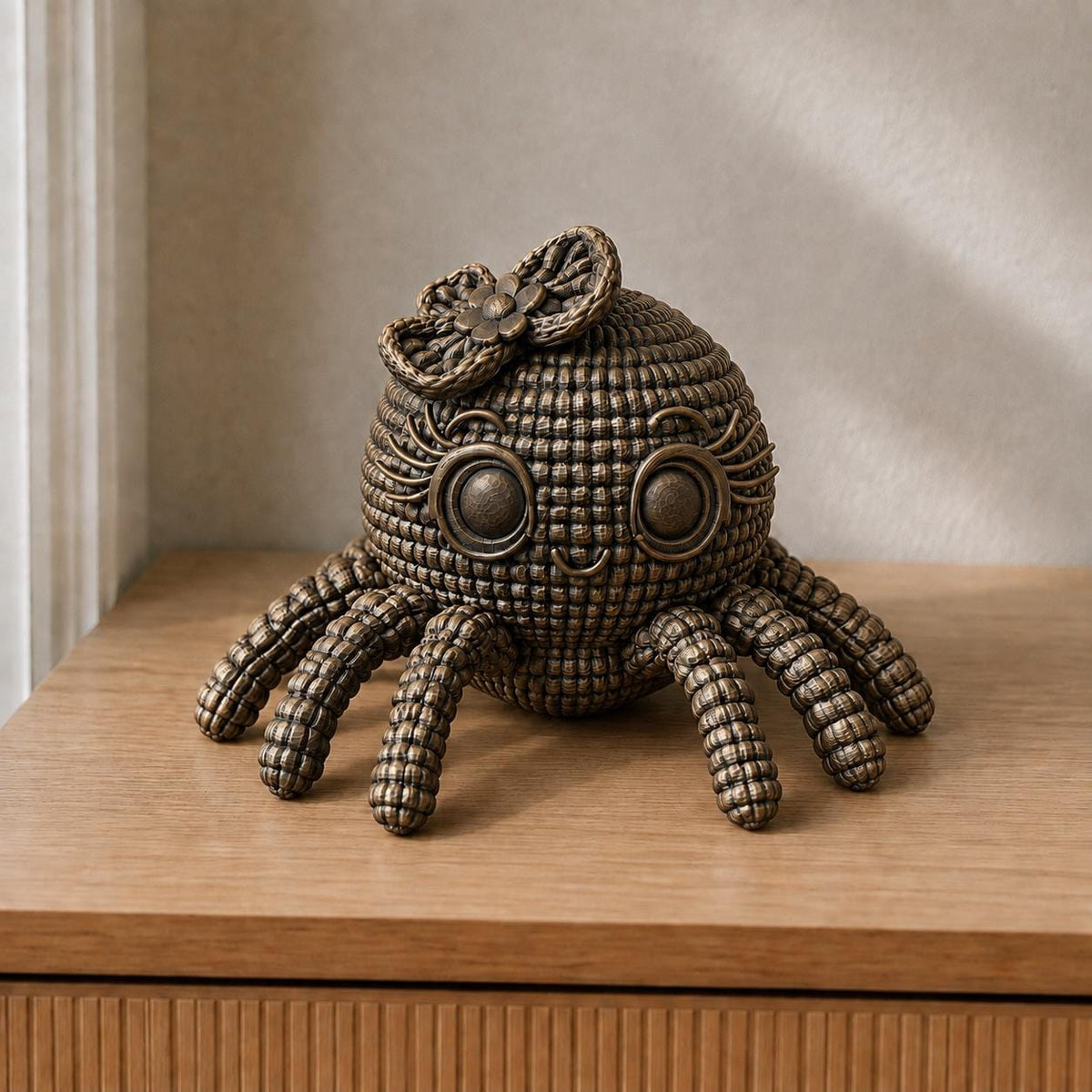 Spinnen-Oktopus mit Schleife in Strickoptik | Tierfigur handbemalt oder gedruckt | Made in Germany FehnFactory