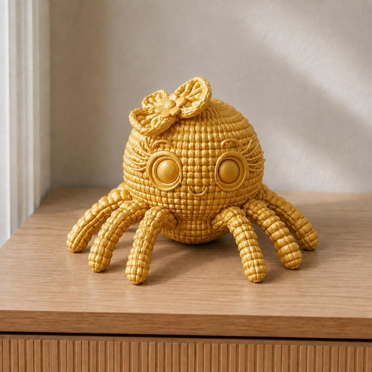 Spinnen-Oktopus mit Schleife in Strickoptik | Tierfigur handbemalt oder gedruckt | Made in Germany FehnFactory