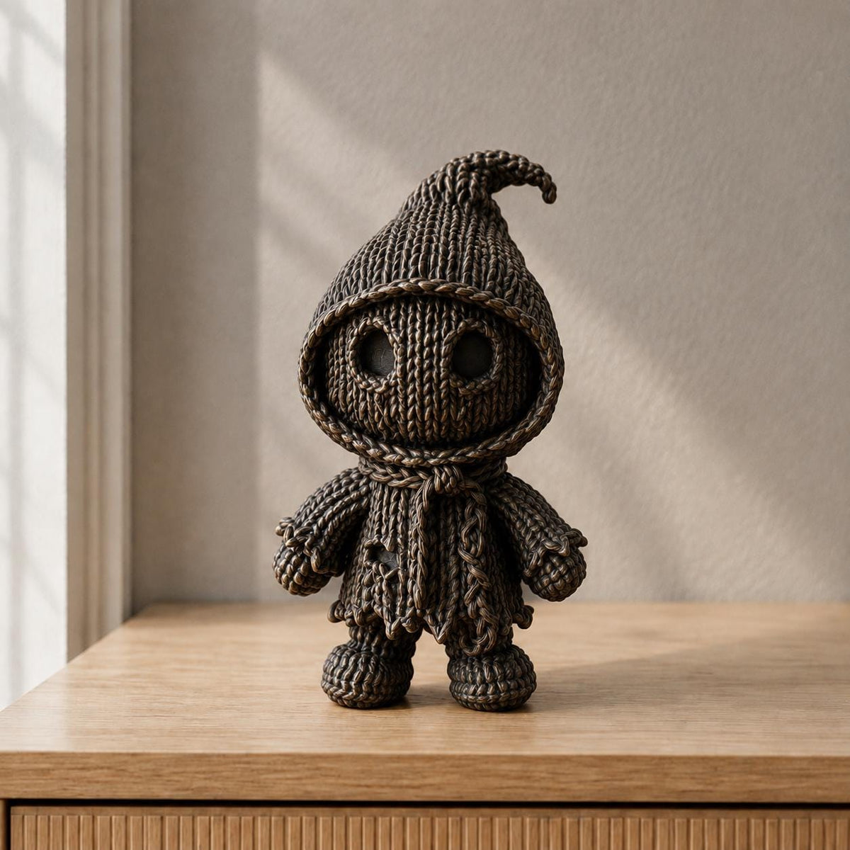 Verhüllte Schattenfigur in Strickoptik | Gothic-Deko handbemalt oder gedruckt | Made in Germany FehnFactory