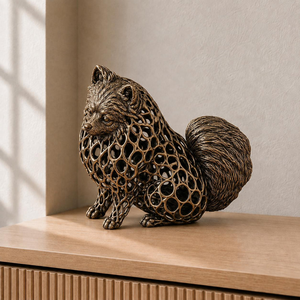 Pomeranian (Zwergspitz) in Voronoi-Optik – Hundeskulptur | Made in Germany FehnFactory