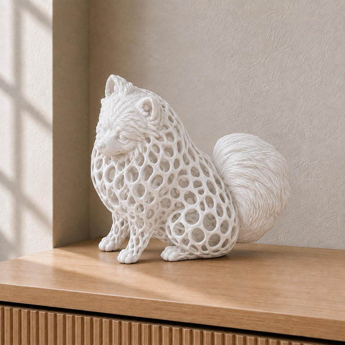 Pomeranian (Zwergspitz) in Voronoi-Optik – Hundeskulptur | Made in Germany FehnFactory