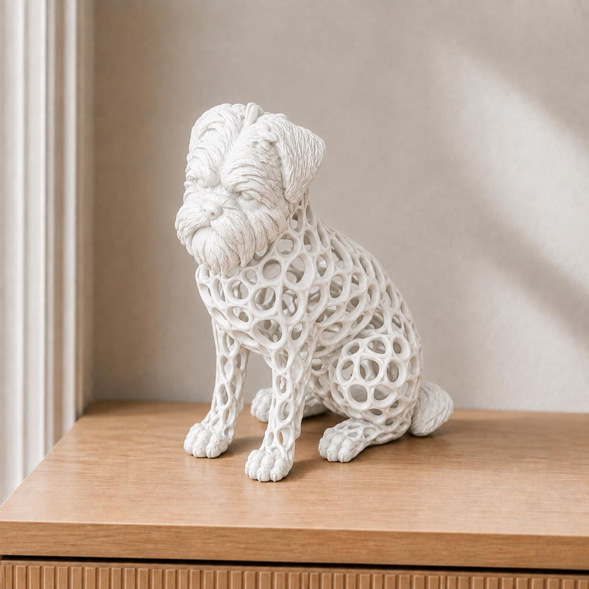 Affenpinscher in Voronoi-Optik – sitzende Hundeskulptur | Made in Germany FehnFactory