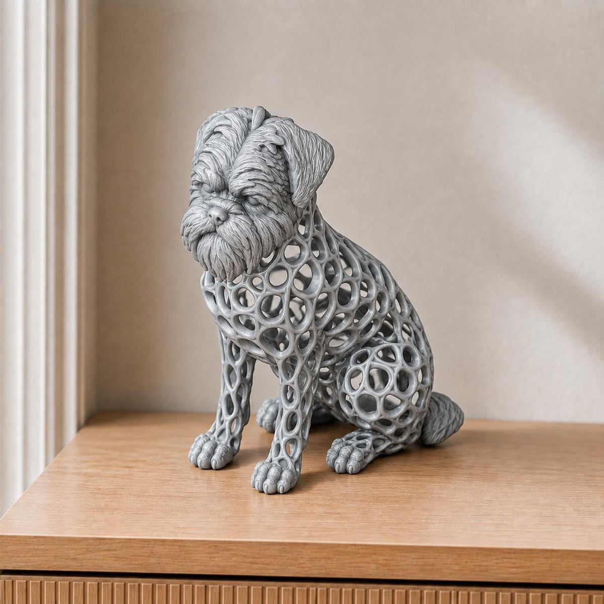 Affenpinscher in Voronoi-Optik – sitzende Hundeskulptur | Made in Germany FehnFactory