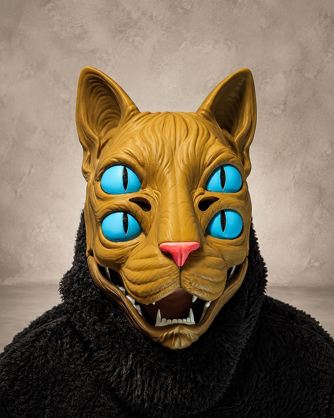 Nekora Maske mit vier Augen und beweglichem Kiefer | 5-farbige Katzen-Cosplay-Maske | PipeCox | Made in Germany FehnFactory