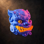 Foo Dog Maske – beweglicher Kiefer | Blau–Gold | Pipe Cox | Made in Germany FehnFactory