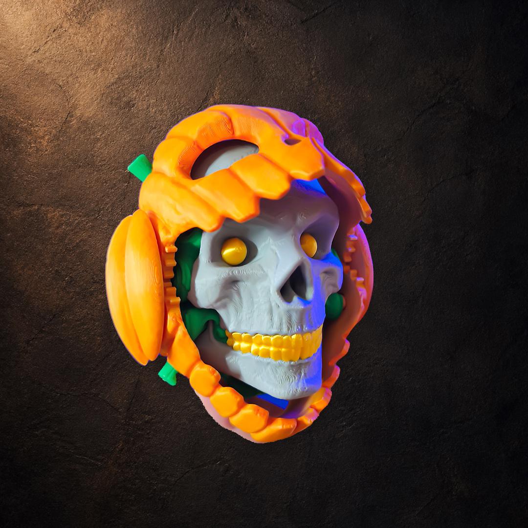 Pumpkin Skull – bewegliche Kürbis-Skulptur mit verstecktem Schädel | Pipe Cox | Made in Germany FehnFactory