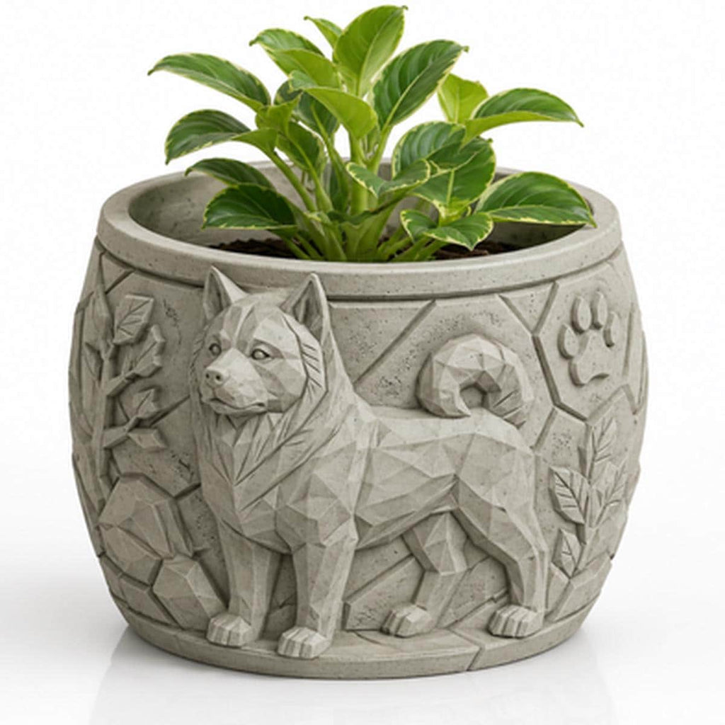 Akita Inu Pflanzgefäß & Organizer – Hunde Blumentopf Relief, Schreibtisch Deko, Geschenkidee FehnFactory
