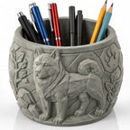 Akita Inu Pflanzgefäß & Organizer – Hunde Blumentopf Relief, Schreibtisch Deko, Geschenkidee FehnFactory