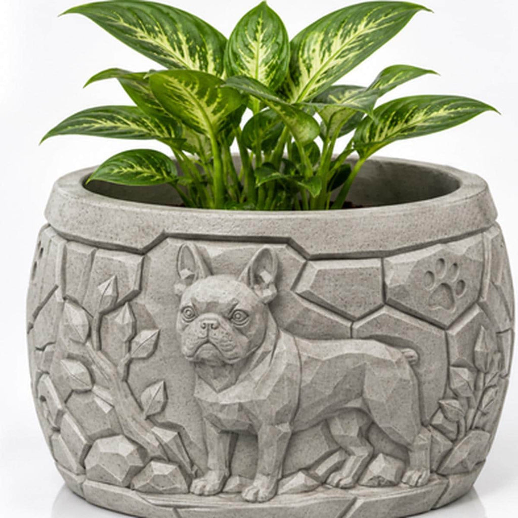 Boston Terrier Pflanzgefäß & Organizer – Hunde Blumentopf Relief, Schreibtisch Deko, Geschenk FehnFactory