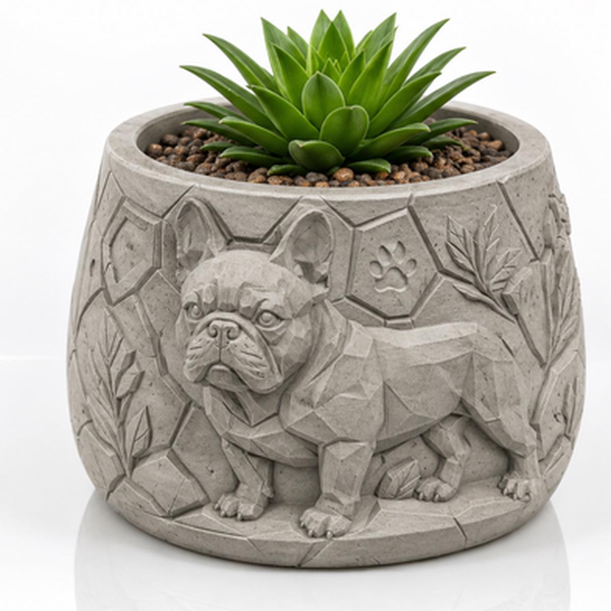 Englische Bulldogge Pflanzgefäß – Hunde Blumentopf Relief, Fensterbank Deko, Geschenkidee FehnFactory