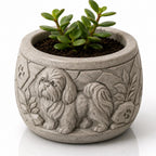 Shih Tzu Pflanzgefäß – Hunde Blumentopf mit Relief, Fensterbank Deko, Geschenk Hundefan FehnFactory