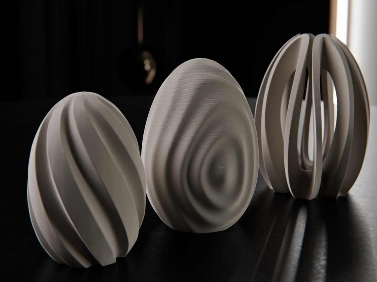 3er-Set moderne Ostereier – Spiral-, Wellen- und Schleifen-Design, minimalistische Osterdeko FehnFactory