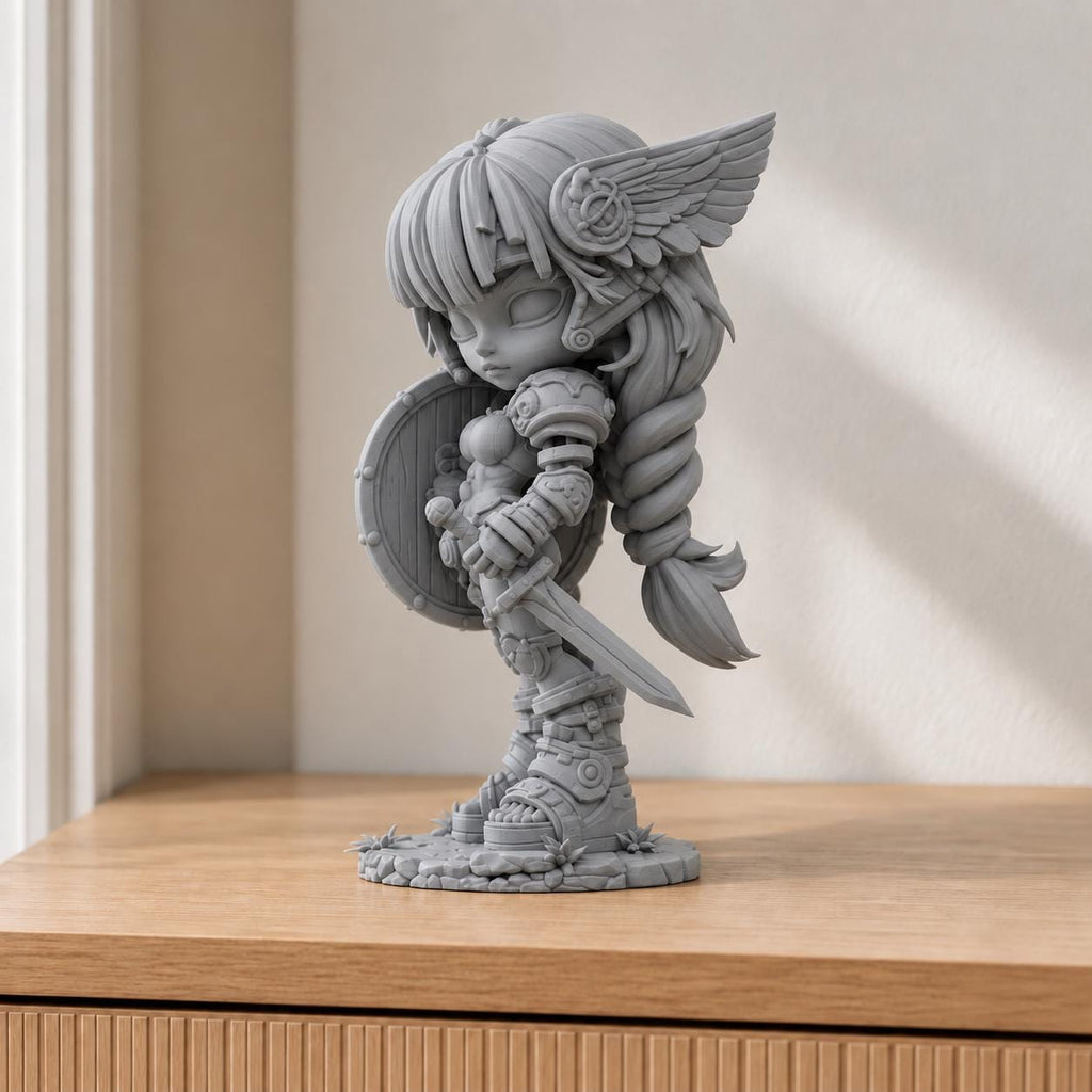 Chibi-Schildmaid – Fantasy-Ritterin mit Schwert und Schild | handbemalt oder gedruckt | Made in Germany FehnFactory