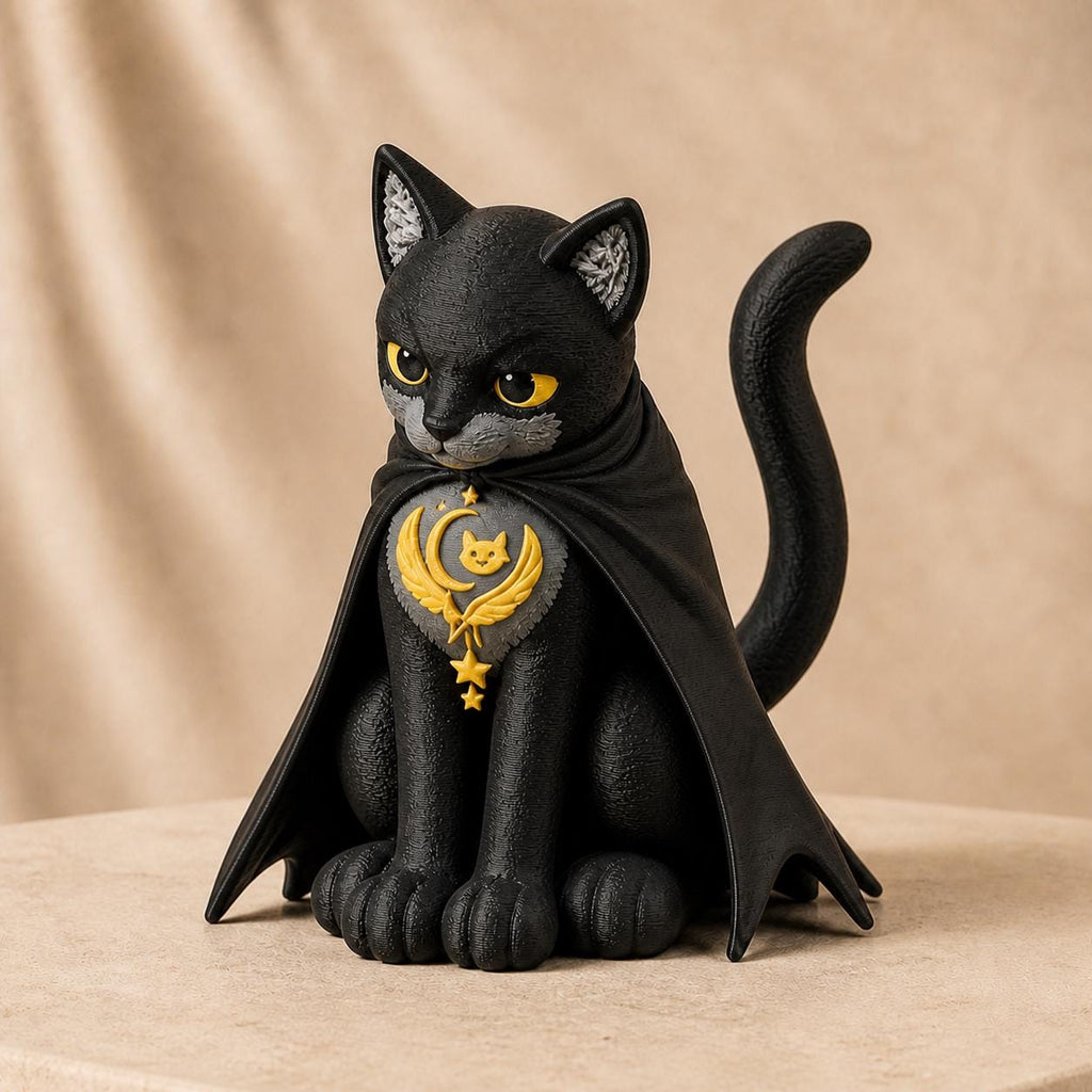 Lunas Wächterkatze – mystische Katzen-Skulptur mit Mond | Gothic-Deko | Made in Germany FehnFactory