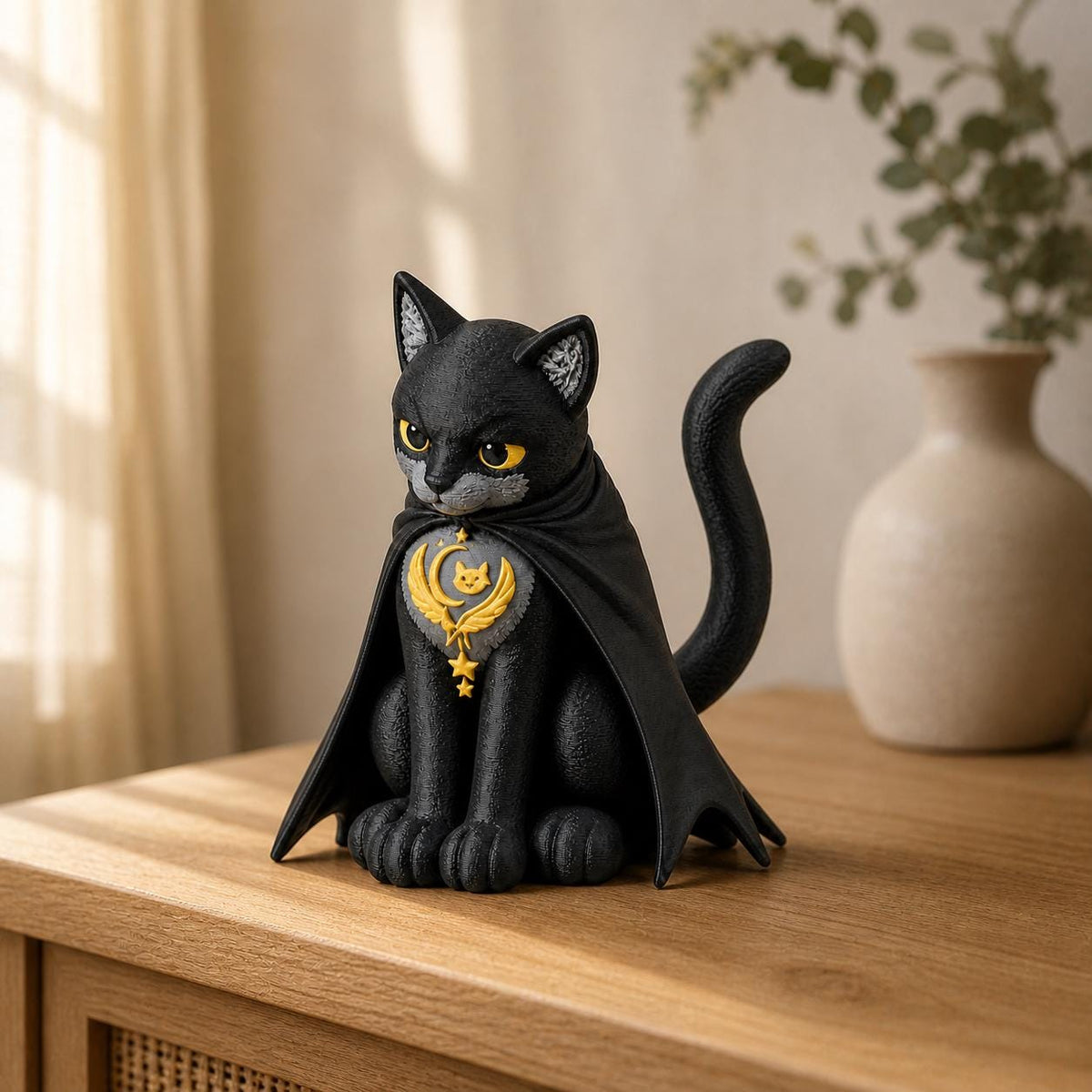 Lunas Wächterkatze – mystische Katzen-Skulptur mit Mond | Gothic-Deko | Made in Germany FehnFactory