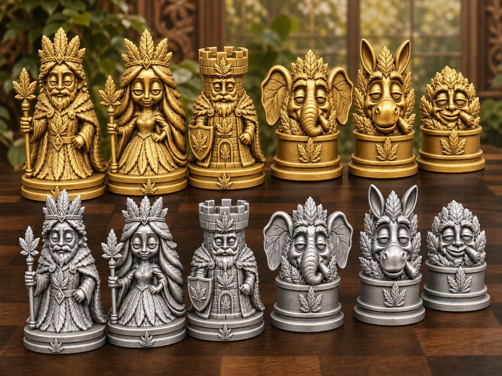 Königliches Blatt-Schachfigurenset – komplett 32-teilig | Natur-Fantasy | 3 Größen & 12 Farbpaare | Made in Germany FehnFactory