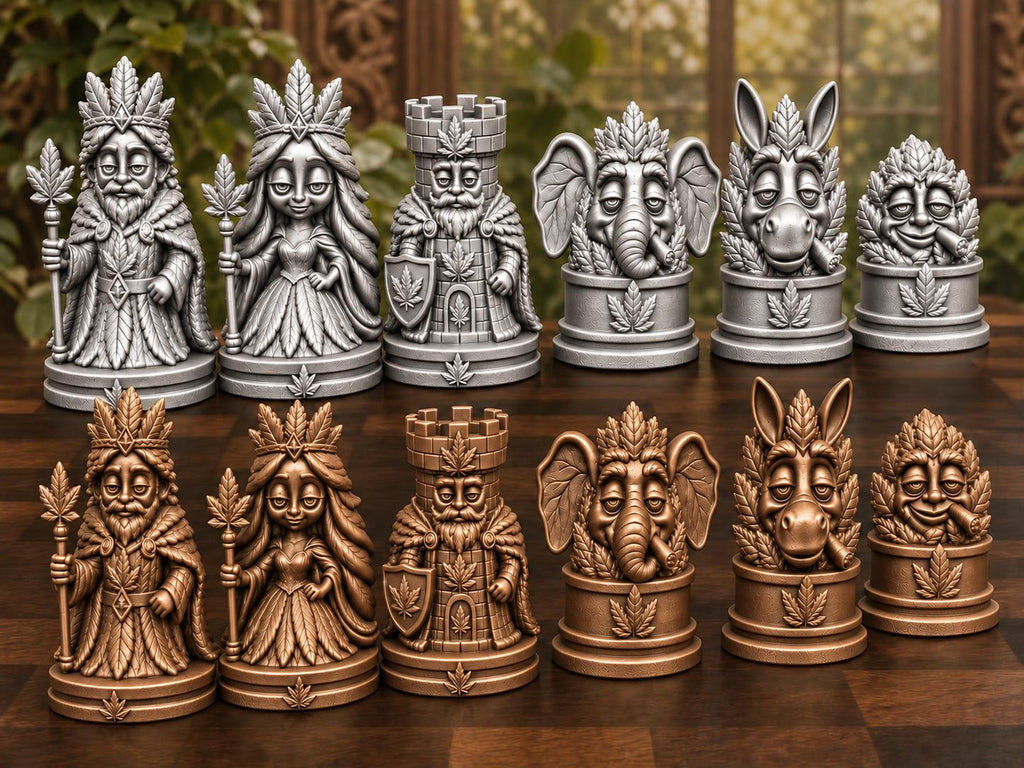 Königliches Blatt-Schachfigurenset – komplett 32-teilig | Natur-Fantasy | 3 Größen & 12 Farbpaare | Made in Germany FehnFactory