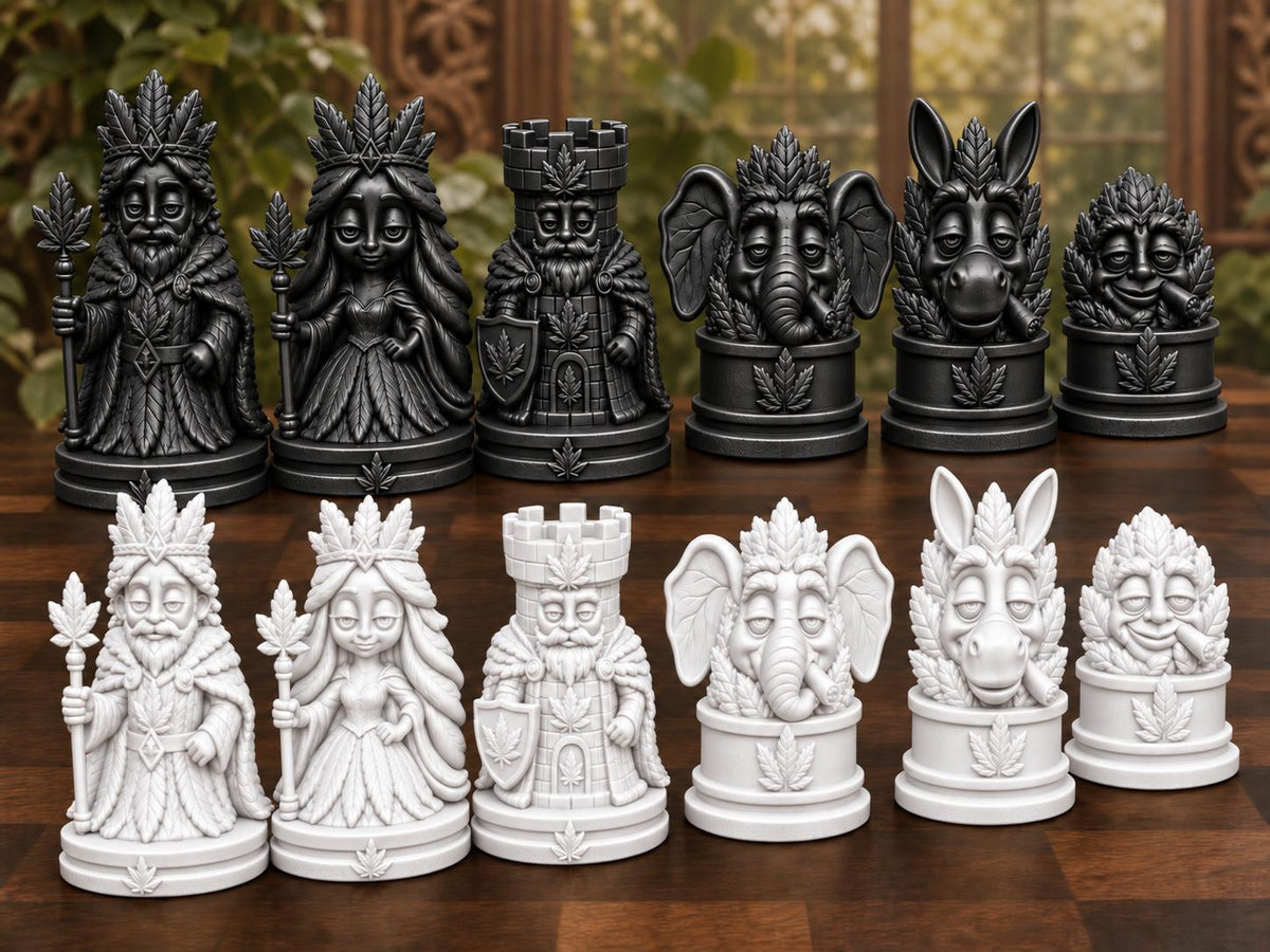 Königliches Blatt-Schachfigurenset – komplett 32-teilig | Natur-Fantasy | 3 Größen & 12 Farbpaare | Made in Germany FehnFactory