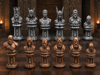 Mythisches Krieger-Schachfigurenset – komplett 32-teilig | Fantasy-Schach | 3 Größen & 12 Farbpaare | Made in Germany FehnFactory