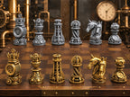 Steampunk-Zahnrad-Schachfigurenset – komplett 32-teilig | 3 Größen & 12 Farbpaare | Made in Germany FehnFactory