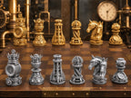 Steampunk-Zahnrad-Schachfigurenset – komplett 32-teilig | 3 Größen & 12 Farbpaare | Made in Germany FehnFactory