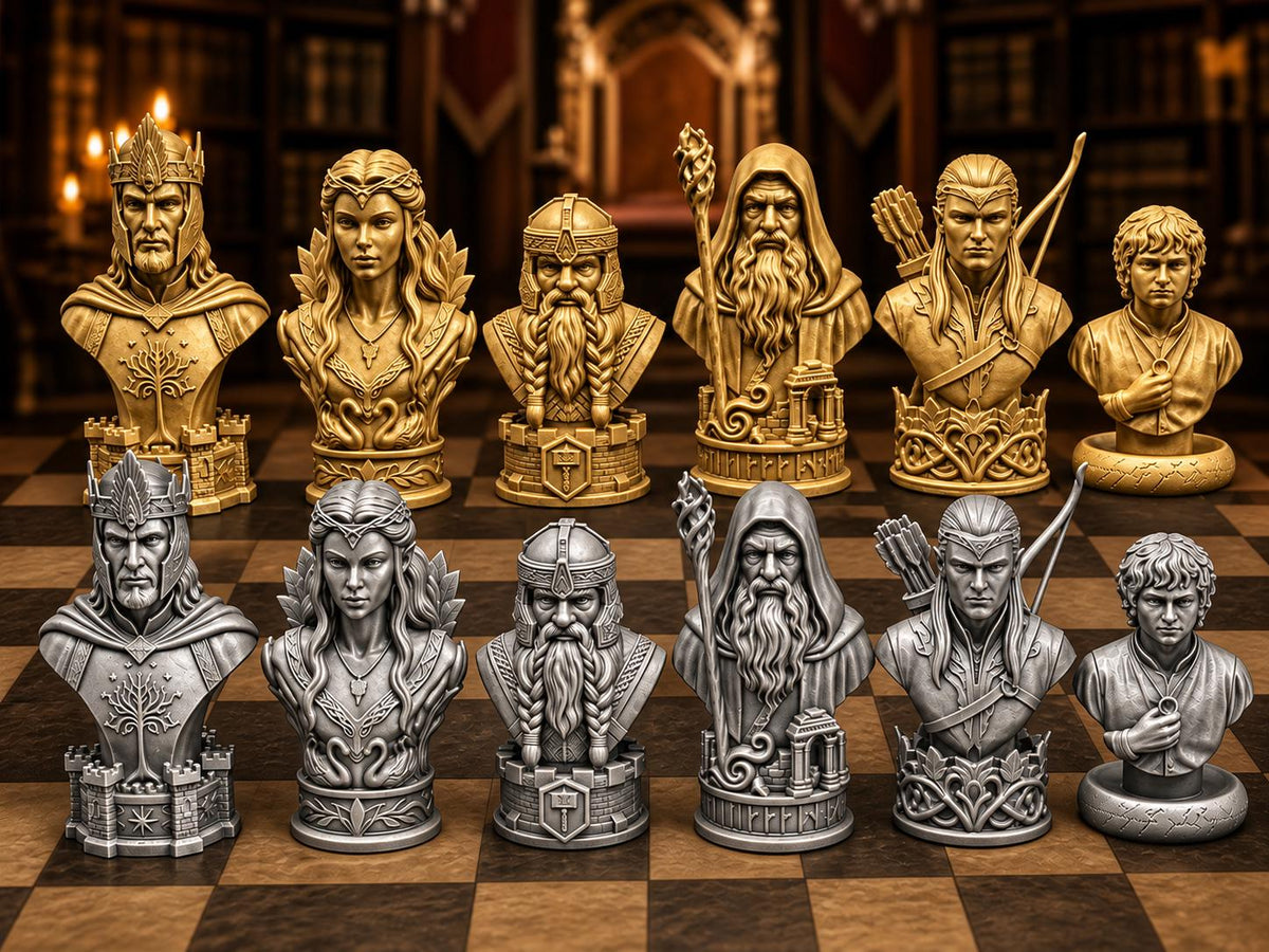 Fantasy-Reich-Büsten-Schachfigurenset – komplett 32-teilig | 3 Größen & 12 Farbpaare | Made in Germany FehnFactory