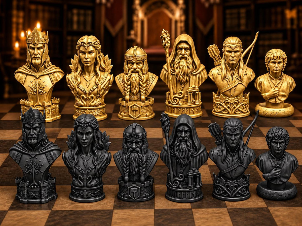 Fantasy-Reich-Büsten-Schachfigurenset – komplett 32-teilig | 3 Größen & 12 Farbpaare | Made in Germany FehnFactory
