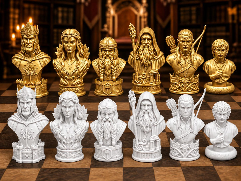 Fantasy-Reich-Büsten-Schachfigurenset – komplett 32-teilig | 3 Größen & 12 Farbpaare | Made in Germany FehnFactory