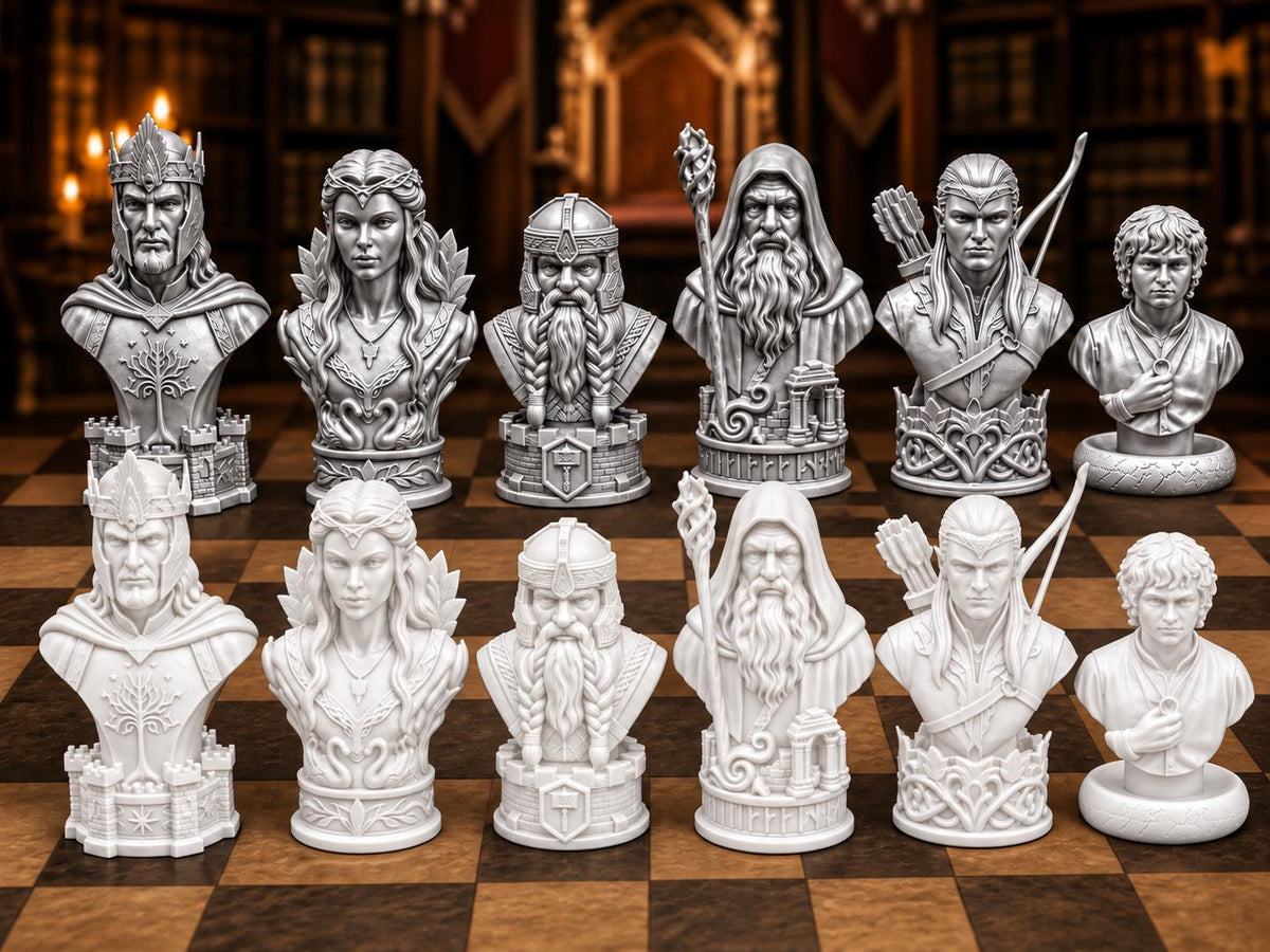 Fantasy-Reich-Büsten-Schachfigurenset – komplett 32-teilig | 3 Größen & 12 Farbpaare | Made in Germany FehnFactory
