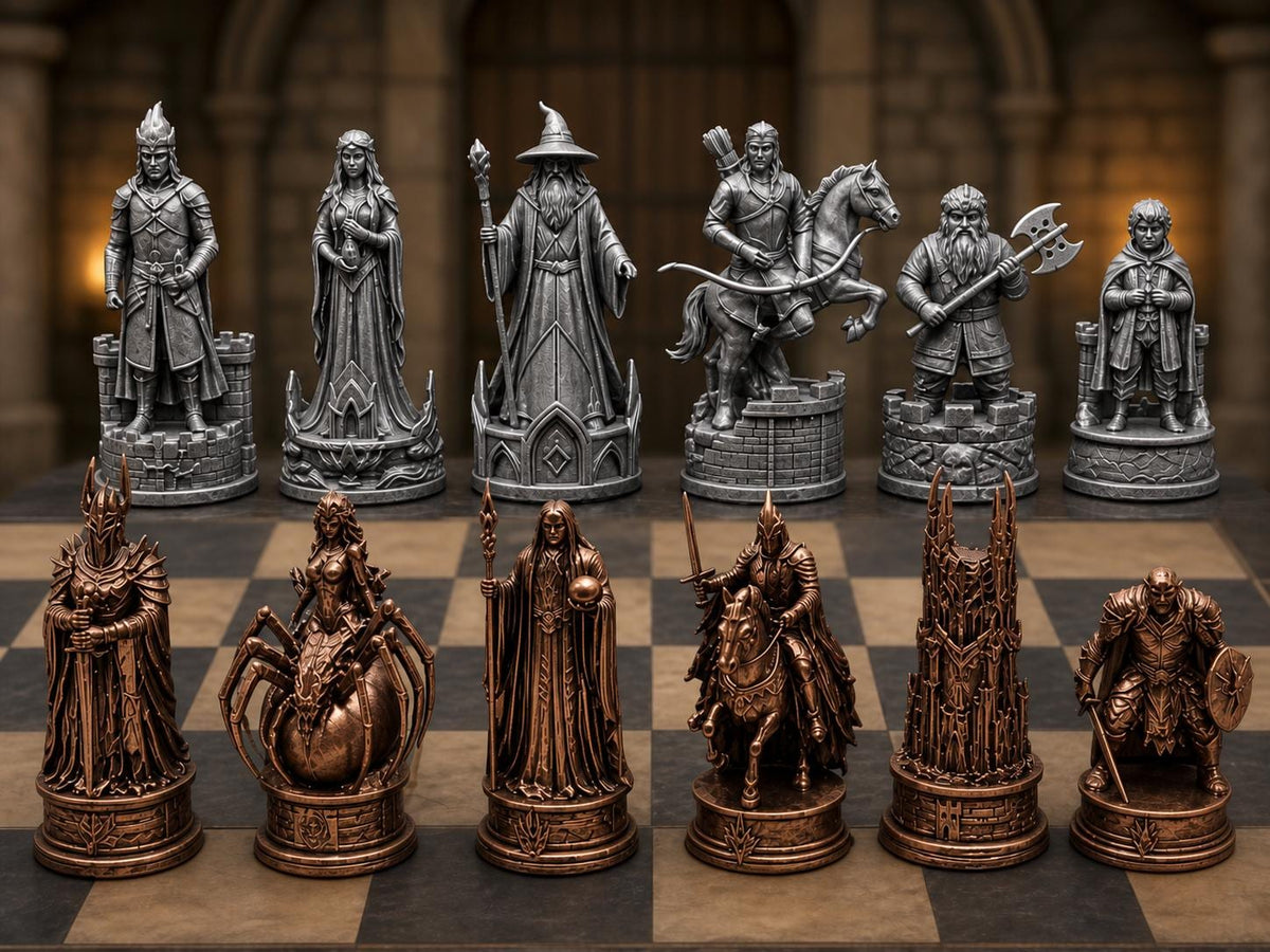 Dunkles Fantasy-Reich-Schachfigurenset – komplett 32-teilig | 3 Größen & 12 Farbpaare | Made in Germany FehnFactory