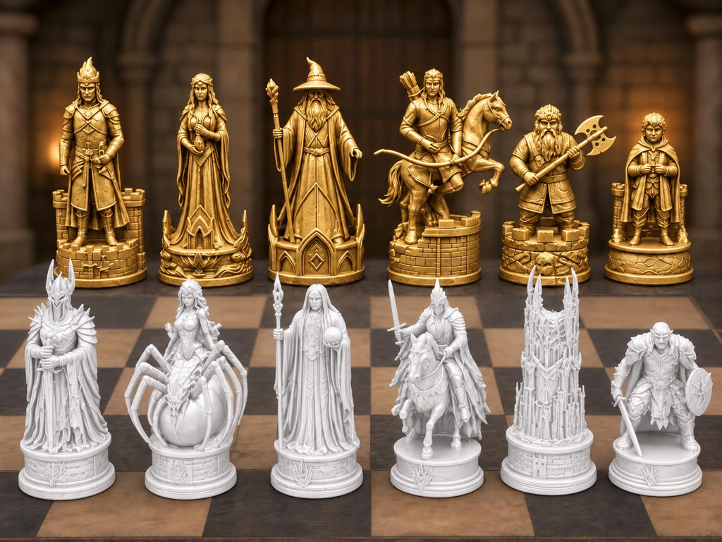 Dunkles Fantasy-Reich-Schachfigurenset – komplett 32-teilig | 3 Größen & 12 Farbpaare | Made in Germany FehnFactory