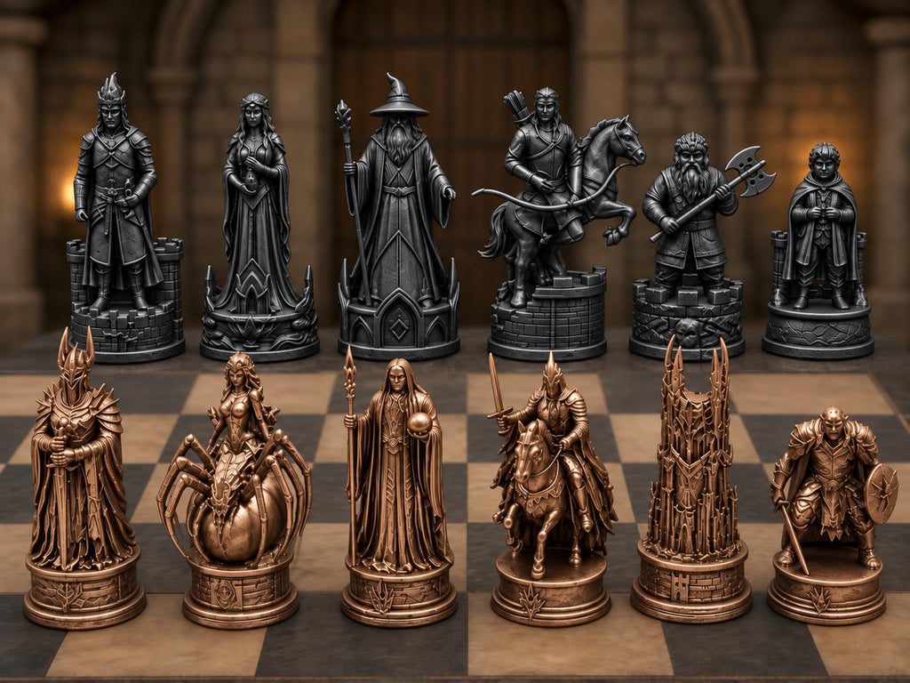Dunkles Fantasy-Reich-Schachfigurenset – komplett 32-teilig | 3 Größen & 12 Farbpaare | Made in Germany FehnFactory