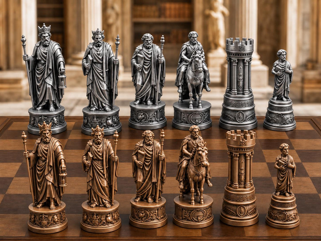 Philosophen-Schachfigurenset – komplett 32-teilig | Antikes Griechenland | 3 Größen & 12 Farbpaare | Made in Germany FehnFactory