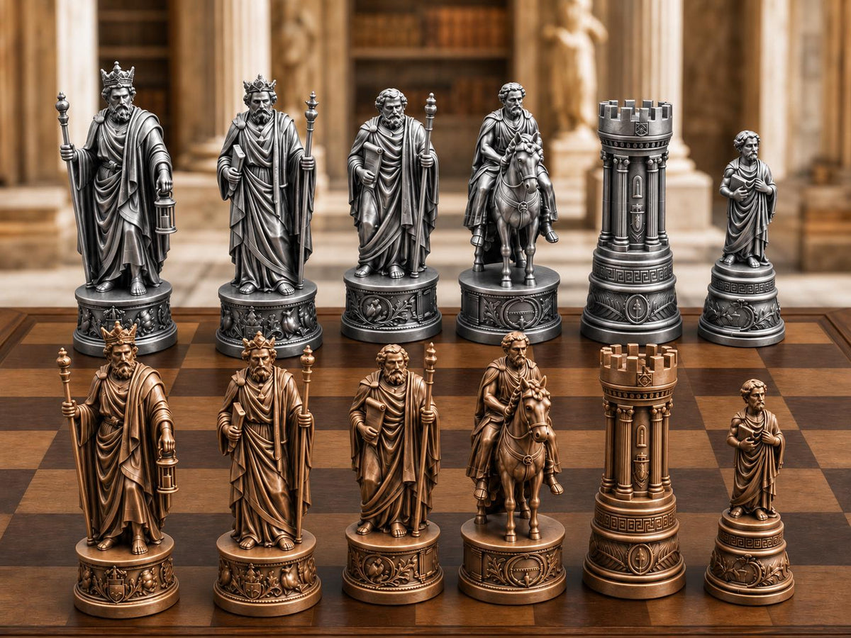 Philosophen-Schachfigurenset – komplett 32-teilig | Antikes Griechenland | 3 Größen & 12 Farbpaare | Made in Germany FehnFactory