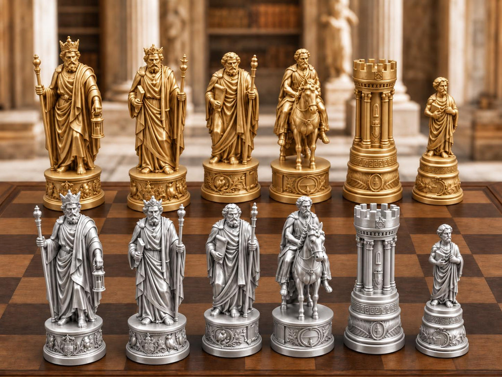 Philosophen-Schachfigurenset – komplett 32-teilig | Antikes Griechenland | 3 Größen & 12 Farbpaare | Made in Germany FehnFactory