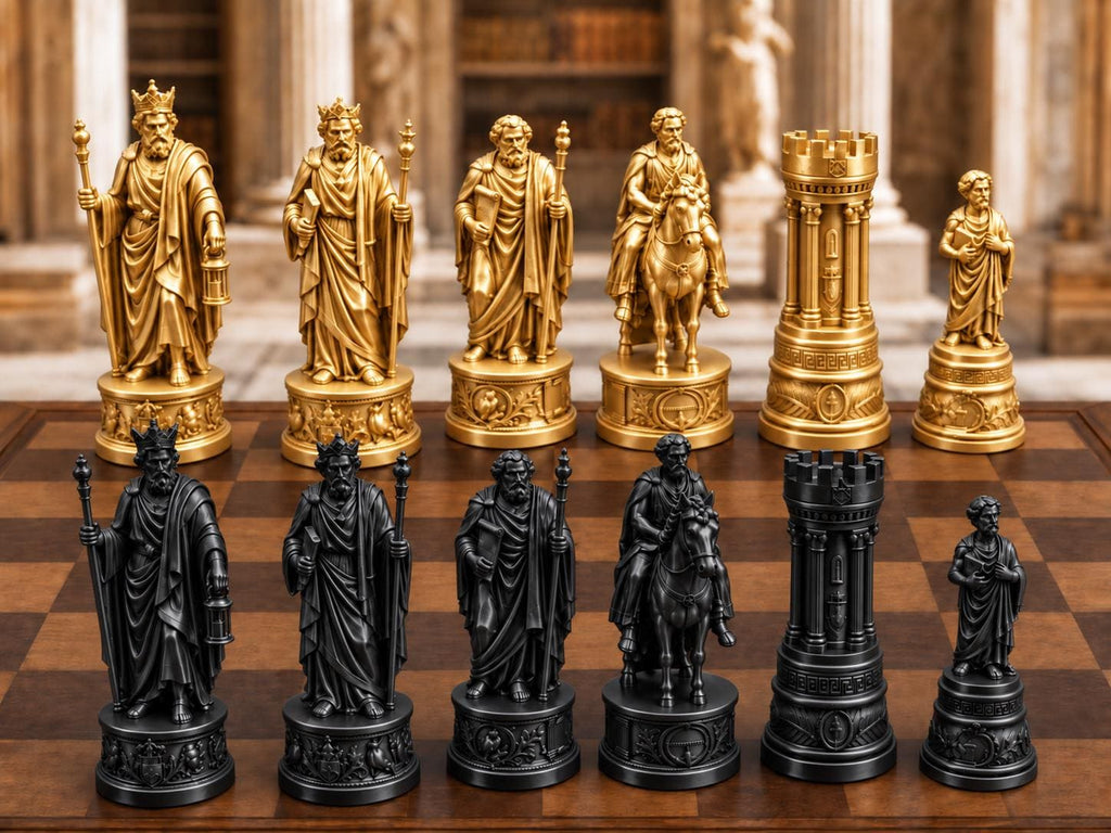 Philosophen-Schachfigurenset – komplett 32-teilig | Antikes Griechenland | 3 Größen & 12 Farbpaare | Made in Germany FehnFactory