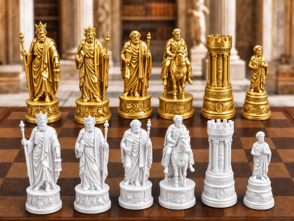 Philosophen-Schachfigurenset – komplett 32-teilig | Antikes Griechenland | 3 Größen & 12 Farbpaare | Made in Germany FehnFactory