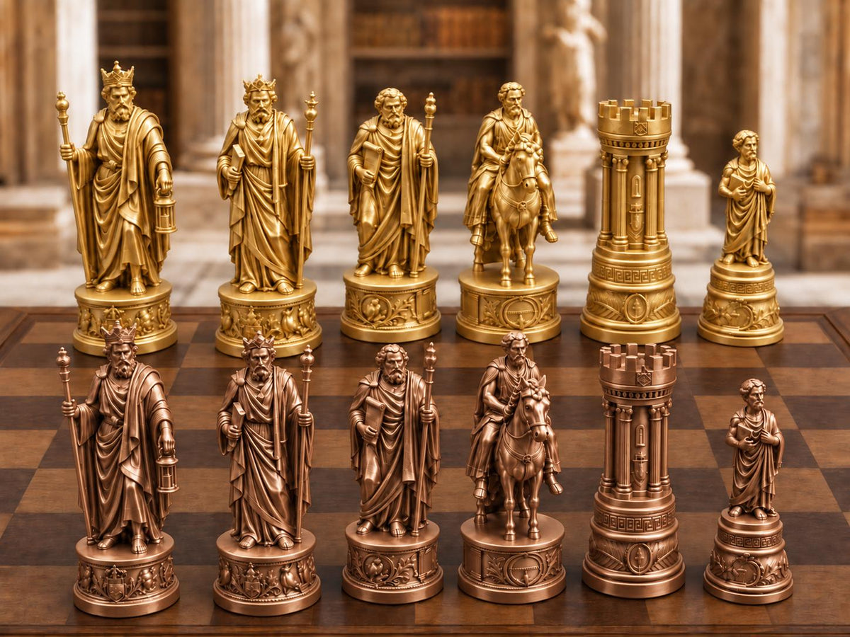 Philosophen-Schachfigurenset – komplett 32-teilig | Antikes Griechenland | 3 Größen & 12 Farbpaare | Made in Germany FehnFactory