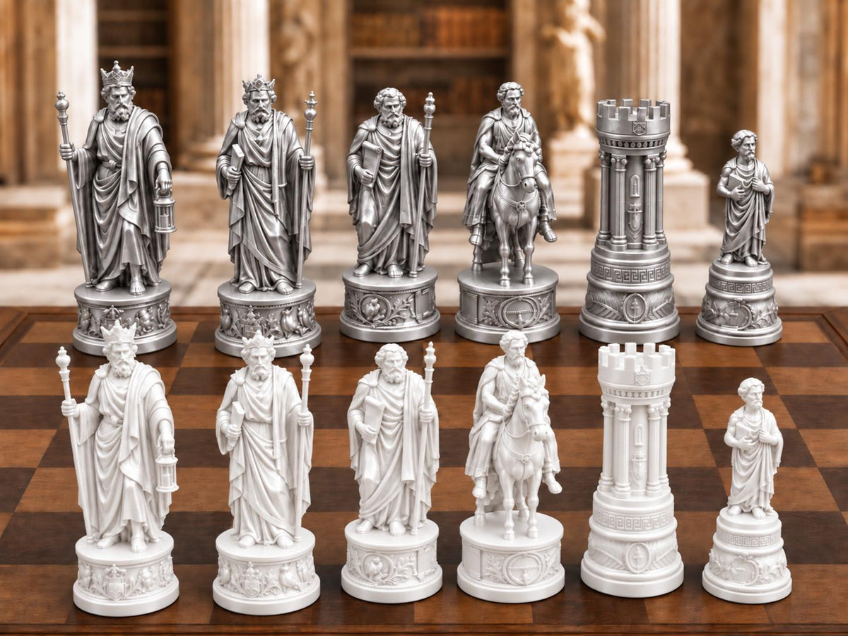 Philosophen-Schachfigurenset – komplett 32-teilig | Antikes Griechenland | 3 Größen & 12 Farbpaare | Made in Germany FehnFactory