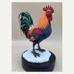 Rainbow Rooster – mehrfarbiger Hahn auf Steinsockel | Hühner-Skulptur | Made in Germany