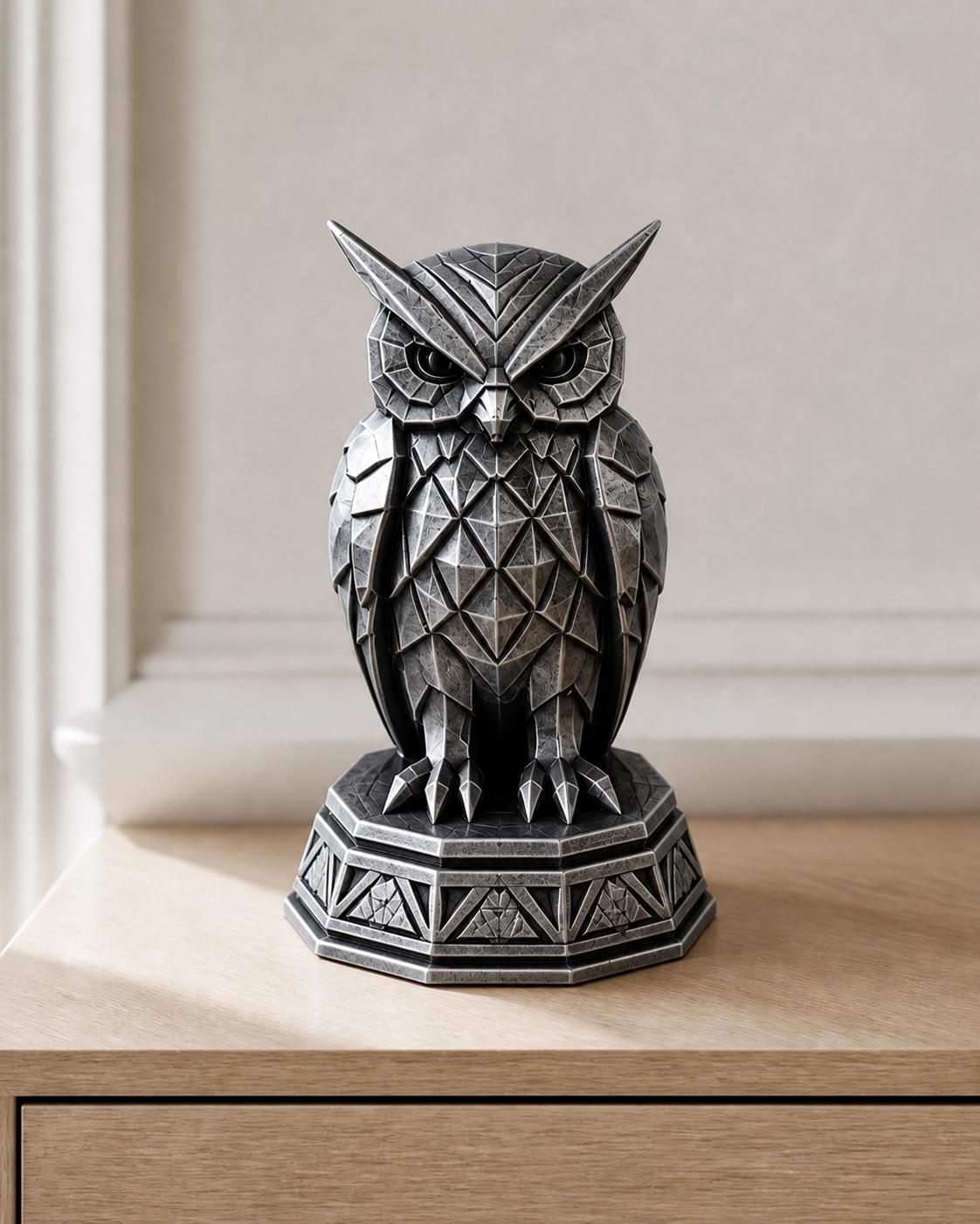 Art-déco-Eule – geometrische Eulenskulptur | handbemalt oder gedruckt | Made in Germany FehnFactory